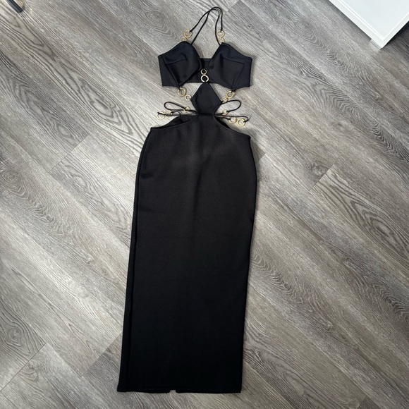 Dresses & Skirts - Black Cutout Halter Maxi Dress with Ring Detail